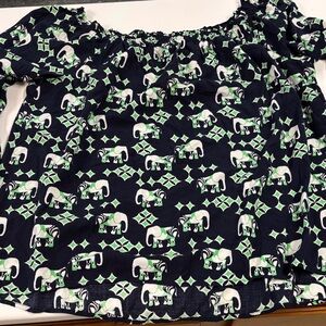 Crown & Ivy Navy and Green Patterned Top